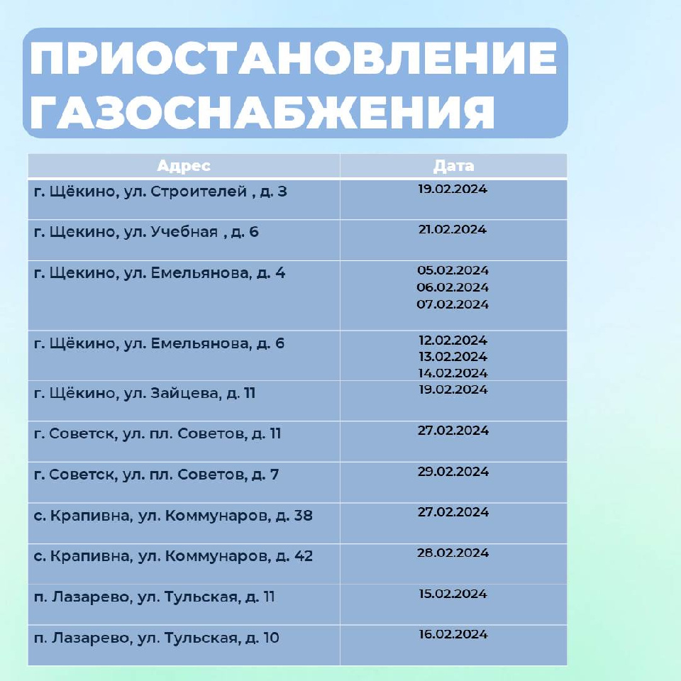 Внимание! Приостановление газоснабжения!.