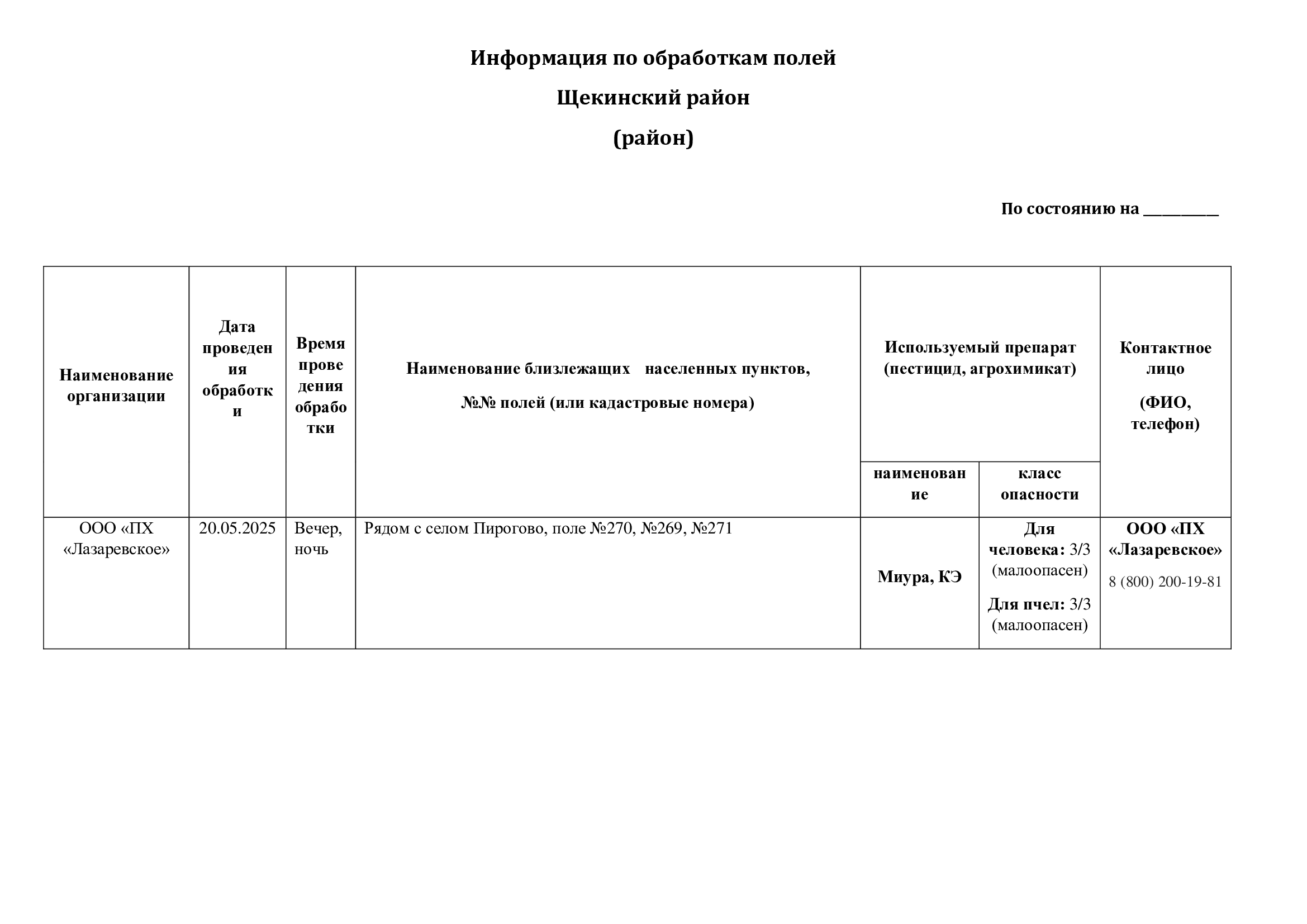 Информация по обработкам полей.