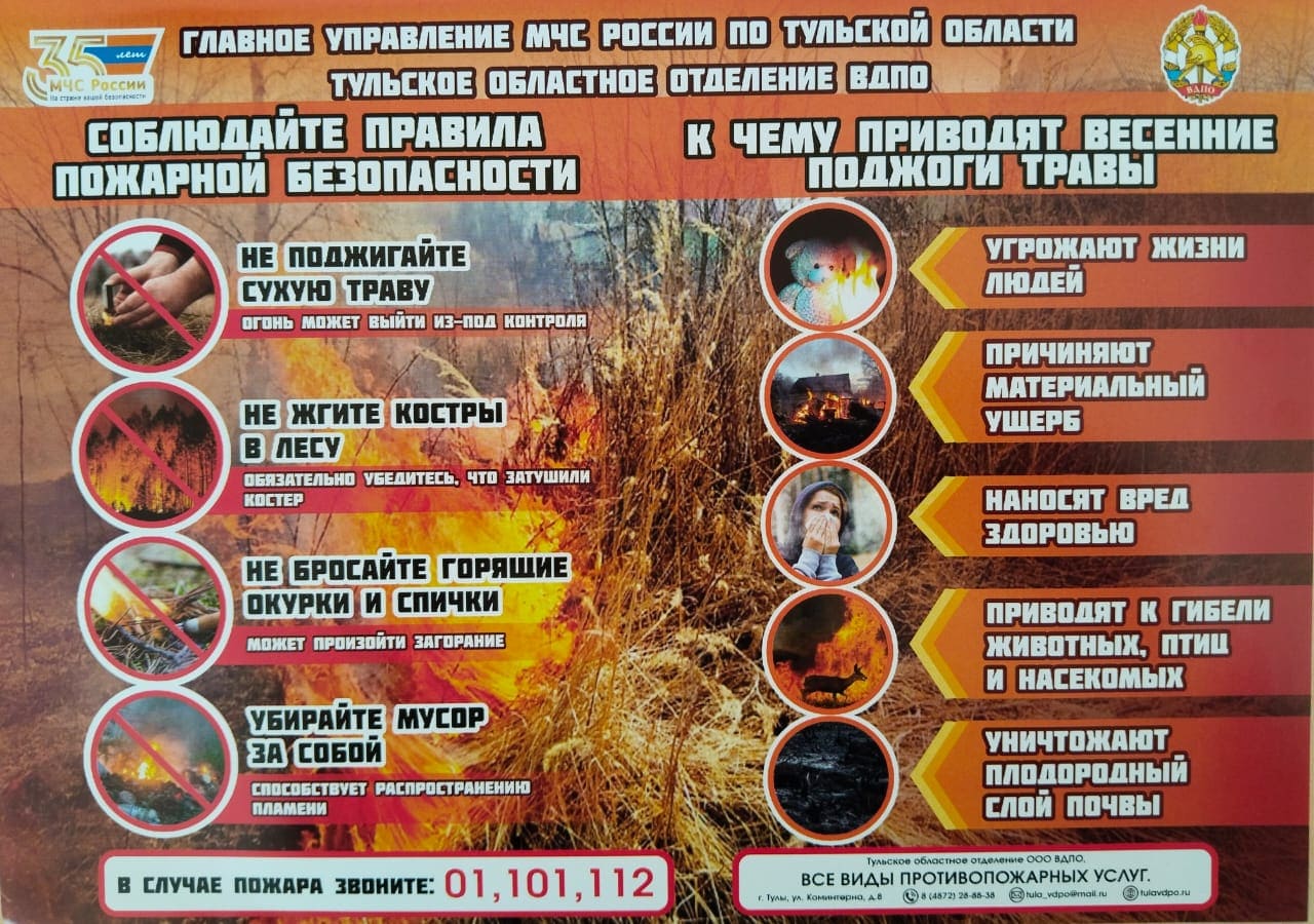 Информация Главного управления МЧС по Тульской области по профилактике возникновения пожаров.